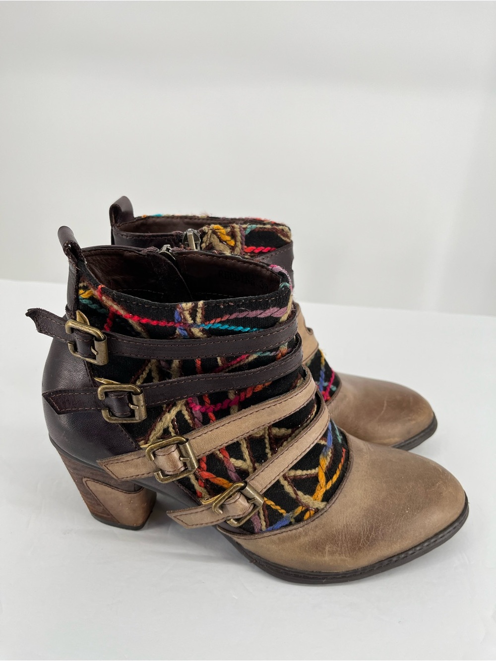 LβArtiste by Spring Step Boho Leather Ankle Boots Multicolor Buckle Size 39